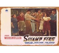 Zuhhgii Poster retrò classico del film SWAMP FIRE Lobby Card 4 Johnny Weissmuller Buster Crabbe Vintage Metal Tin Sign Old TV Film Poster Regalo Karaoke Bar Pub Club Piatti decorativi da parete Man