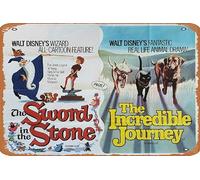 Zuhhgii Poster retrò del film Sword In The Stone / Incredible Journey, The 1970's Tin Sign, Vintage of Classic Old Film Poster Metal Sign TV Bar Gift Karaoke Music Club Restaurant Man Cave Decorazione