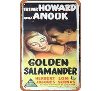 Zuhhgii Poster vintage classico del film The Golden Salamander, poster originale del film Trevor Howard Anouk Aimée Herbert Lom retrò metallo TV poster regalo karaoke bar pub club decorativo