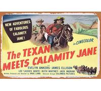 Zuhhgii Poster vintage del film The Texan Meets Calamity Jane Titolo Lobby Card Evelyn Ankers James Ellison Grace Retro of Classic Old Film Poster Targa in metallo TV Bar Wall Club Restaurant Man Cave