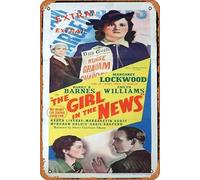 Zuhhgii Retro Classic Old Movie GIRL IN THE NEWS Originale Daybill Movie Poster Margaret Lockwood Carol Reed Marchant Grafica Vintage Metallo Tin Sign TV Film Poster Regalo Karaoke Bar Pub Club