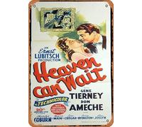 Zuhhgii Retro Classic Old Movie Heaven Can Wait Poster originale del film Gene Tierney Don Ameche 1943 Vintage Metal Tin Sign TV Film Poster Regalo Karaoke Bar Pub Club Piatti da parete decorativi