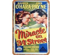 Zuhhgii Retro Tin Sign MIRACLE ON 34TH STREET Original Daybill Movie Poster Maureen O'Hara Natalie Wood John Payne Edmond Gwenn Classic Movie TV Poster Decor Wall Art Painting Poster Musical Bar Pub