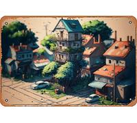 Zuhhgii Targa decorativa da parete in metallo con AI The Stacks 01 - Midjourney 2023 - Harlem-Renaissance Cities and Architecture People Nature and Landscapes - 20 x 30,5 cm, stile vintage