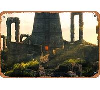 Zuhhgii Targa decorativa da parete in metallo con rovine Maya, natura e paesaggi, concept art, città e architettura, 20,3 x 30,5 cm, stile vintage