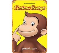 Zuhhgii Targa in latta con film Curious George, vintage, in metallo, per bar, pub, negozi, decorazione da parete, divertente, per uomini e donne, 20 x 30 cm, poster artistico.