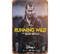 Zuhhgii Targa in latta con scritta "Running Wild with Bear Grylls", vintage, in metallo, per caffè, bar, pub, negozio, decorazione da parete, divertente, retrò, per uomini e donne, 20,3 x 30,5 cm