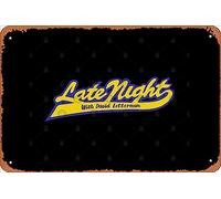 Zuhhgii Targa in latta retrò con logo di David Letterman con scritta "Late Night" (lingua italiana non garantita), stile vintage, divertente, con scritta in lingua inglese "Man Cave", per film, musica