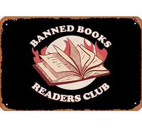 Zuhhgii Targa in latta retrò con scritta "Banned Books Readers Club Bibliotecari" che legge il topo di biblioteca vintage divertente novità segni in metallo uomo grotta segni umoristici film musica