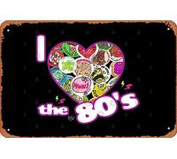 Zuhhgii Targa in latta retrò con scritta "I Heart the 80s with 80s with 80s Scratch 'N Sniff Collage Design Vintage Funny Novelty Metal Signs Man Cave Segni Umoristici Film Musica Bar Art Poster