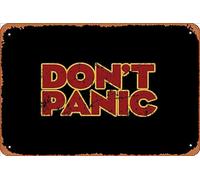 Zuhhgii Targa in latta retrò con scritta in lingua inglese "Don't Panic", in stile vintage, divertente, con scritta in lingua inglese "Man Cave", con scritta in lingua inglese "Don't Panic", stampa