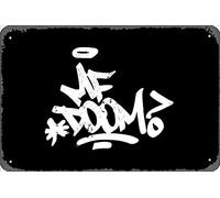 Zuhhgii Targa in latta retrò con scritta mf doom signature vintage divertente novità segni uomo grotta segni umoristici film musica bar arte poster stampa retrò decorazione da parete garage regali