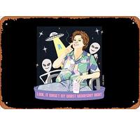Zuhhgii Targa in latta retrò Kate McKinnon SNL Alien Abduction vintage divertente novità cartello in metallo segni umoristici film musica bar arte poster stampa retrò decorazione da parete garage