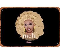 Zuhhgii Targa in latta retrò RuPaul Meh from Drag Race, vintage, divertente targa in metallo con uomo caverna, segni umoristici, film, musica, bar, arte poster, stampa retrò, decorazione da parete per