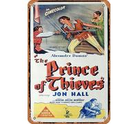 Zuhhgii Targa in latta retrò The Prince of Thieves, poster originale del film Jon Hall Robin Hood retrò del classico vecchio film, poster in metallo per TV bar uomo grotta decorazione da parete 20,3 x