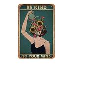 Zuhhgii Targa in latta vintage Be Kind To Your Mind, con fiori, decorazione da parete, poster artistico, idea regalo, 20 x 30 cm