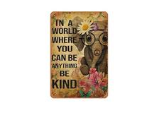 Zuhhgii Targa in latta vintage con elefante e fiori in un mondo Be Anything Be Kind verticale poster bar club famiglia bagno toilette caffetteria divertente decorazione da parete targa in metallo 20,3