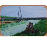 Zuhhgii Targa in metallo con immagine di Christopher S. Bond Bridge, città e architettura, natura e paesaggi, 20,3 x 30,5 cm, stile vintage, decorazione da parete