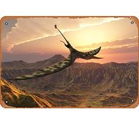 Zuhhgii Targa in metallo con immagine di Pterosaur Rhamphorhynchus over a landscape at sunset Magic and Fantasy Animals and Creatures Nature and Landscapes, 20,3 x 30,5 cm, stile vintage, decorazione