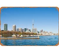 Zuhhgii Targa in metallo con immagine di una città sul lungomare Toronto Ontario Canada 2013, divertente targa decorativa da parete per interni ed esterni, 20 x 30 cm