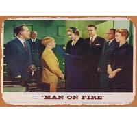 Zuhhgii Targa in metallo con scritta "MAN ON FIRE", originale biglietto per la lobby 7, Bing Crosby Inger Stevens, stile vintage, retro del classico vecchio film, decorazione da parete per bar