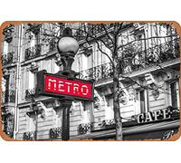 Zuhhgii Targa in metallo con scritta "Paris Metro", divertente targa decorativa da parete per interni ed esterni, 20,3 x 30,5 cm