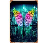 Zuhhgii Targa in metallo retrò City Angel Synthwave Neon Vintage Tin Sign, stile comico, divertente insegna, cinema, cinema, teatro, grotta, garage, pub musicale, birreria, bar, decorazione da parete