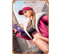 Zuhhgii Targa in metallo retrò con scritta in lingua inglese "PUBG Girl New Skin Holding M4", star del cinema, cantanti, personaggi anime, decorazione artistica da parete per casa, camera da letto