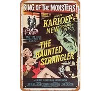 Zuhhgii Targa in metallo retrò con scritta in lingua inglese "The Haunted Strangler", poster classico horror, decorazione da parete per bar, ristorante, casa, caffè, bagno, garage, ufficio, 20,3 x