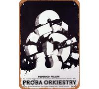 Zuhhgii Targa in metallo retrò con scritta "Prova d'orchestra,Fellini,Polish Movie Poster - Decor Gifts Star Posters Retro Cartoon Film Animation Car Funny Metal For Music Bar Home Coffee Movie Art