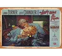 Zuhhgii Targa in metallo retrò con scritta "The Lady takes a flyer", stile vintage, 6 pezzi di Lana Turner Richard Denning, decorazione da parete per TV bar, grotta, 20,3 x 30,5 cm.