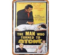 Zuhhgii Targa in metallo retrò con scritta "The Man Who Turned to Stone" del 1957, Victor Jory Rare, poster del film retrò classico del vecchio film, decorazione da parete per TV bar, uomo, grotta