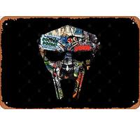 Zuhhgii Targa in metallo retrò MF Doom Mask Collage Vintage divertente novità segni uomo grotta segni umoristici film musica bar arte poster stampa retrò decorazione da parete garage regali 30,5 x
