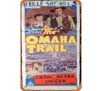 Zuhhgii Targa in metallo retrò The Omaha Trail Daybill, poster del film James Craig Western retrò del classico vecchio film, targa in metallo, decorazione da parete per bar, grotta, 20,3 x 30,5 cm.