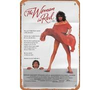 Zuhhgii Targa in metallo retrò "The Woman in Red", poster originale del film Gene Wilder Kelly LeBrock, poster vintage classico per film, televisione, bar, club, decorazione artistica da parete, 20,3