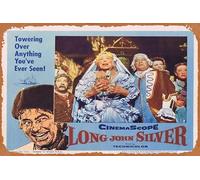 Zuhhgii Targa in metallo vintage con scritta "LONG JOHN SILVER Lobby Card 7" di Byron Haskin Robert Newton, retro del classico vecchio film, decorazione da parete per bar, karaoke, grotta, 20,3 x 30,5