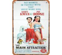 Zuhhgii Targa in metallo vintage con scritta "The main attraction", poster originale del film Pat Boone Nancy Kwan, decorazione da parete, 20 x 30 cm.
