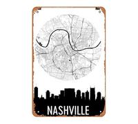 Zuhhgii Targa in metallo vintage con skyline di Nashville, mappa di Nashville, skyline di Nashville, mappa della città di Nashville, Nashville Tn, Nashville Tennessee, poster decorativo da parete
