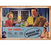 Zuhhgii Targa retrò in latta con scritta "Murder on Approval Lobby Card 8 Tom Conway Film Noir RKO Classic Movie TV Poster Decor Wall Art Painting Poster Musical Bar Pub Cafe Wall Kitchen Bathroo
