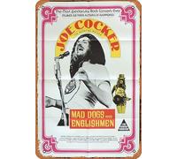 Zuhhgii Targa vintage in latta con scritta "Crazy Dogs and engles" (lingua italiana non garantita) con Joe Cocker Rock and Roll, poster in metallo, stile retrò, decorazione da parete per bar, karaoke