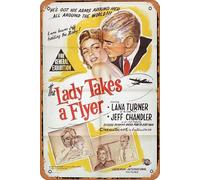 Zuhhgii Targa vintage in metallo con scritta "The Lady takes a flyer", poster del film Jeff Chandler Lana Turner, stile retrò, decorazione da parete per TV bar, uomo, 20,3 x 30,5 cm.