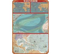 Zuhhgii The Age of Exploration Maps - Poster di riferimento, Enciclopedia della storia del mondo, in metallo, stile vintage, divertente, decorazione artistica da parete per musicista, grotta, fattoria