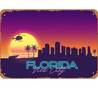Zuhhgii The Classic Arcade Videogioco Targa in metallo Vice City Florida GTA Synthwave Skyline Wall Art Decor Tin Sign - 20,3 x 30,5 cm