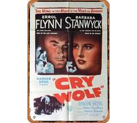Zuhhgii Vintage Classic Old Movie CRY WOLF 1947 Errol Flynn Barbara Stanwyck US One Sheet Movie Poster Film Poster Metallo Targa TV Poster Regalo Karaoke Bar Pub Club Piatti Decorativi Parete Man Cave