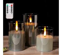 ZUICC 3D Glass Realistic LED Light,Candele a LED senza fiamma,Candele a LED,candele finte fiamma oscillante set,3D stoppino realistiche luci a LED lampeggianti (Grigio)