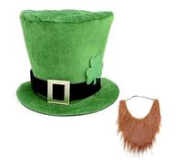 ZUJIABAO Homburg - Cappello a cilindro da leprechaun con barba verde, cappello porkpie per ragazzo, uomo, club, accessori per vacanze irlandesi, cappello da leprechaun per ragazze e donne, B, Taglia