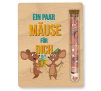 ZUKLA Confezione per regali di denaro compleanno - 13 x 10 cm - con provetta - regalo in legno - buono regalo - 2 topi