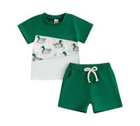 Zukmuk 2pcs Bambini Completi Estivi Neonato Manica Corta Anatra Ricamo T-Shirt e Pantaloncini Set di Vestiti Bambino Completi Abbigliamento Bambini (Verde A, 2-3 Years)
