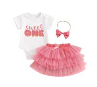 Zukmuk Bambina Primo Anno Compleanno Abiti Pagliaccetti + Tutu Gonne in Tulle + Fascia 3pcs Estate Vestiti Set Costume da Compleanno per Neonata Chic Carino 6-18 Mesi (Bianco, 12-18 Months)