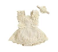 Zukmuk Bambine 2pcs Vestito Cerimonia Abito Romper Neonata Senza Maniche in Cotone Pagliaccetto Elegante Tunita da Battesimo Estivo (Apricot, 12-18 Months)